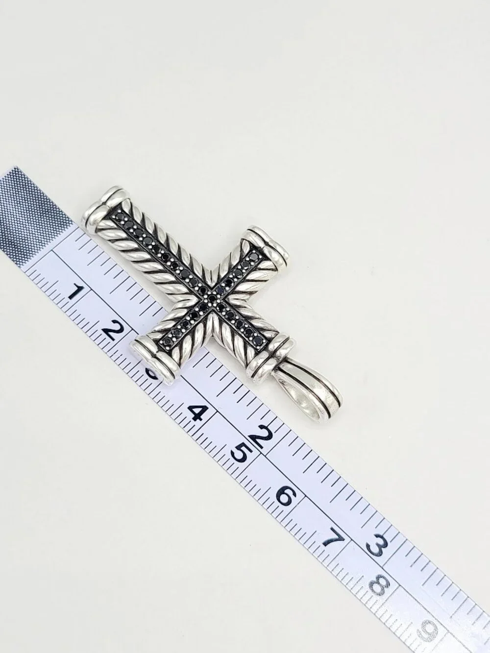 David Yurman Large Chevron Cross Pendant w/ Pavé Black Diamonds - 41.5mm